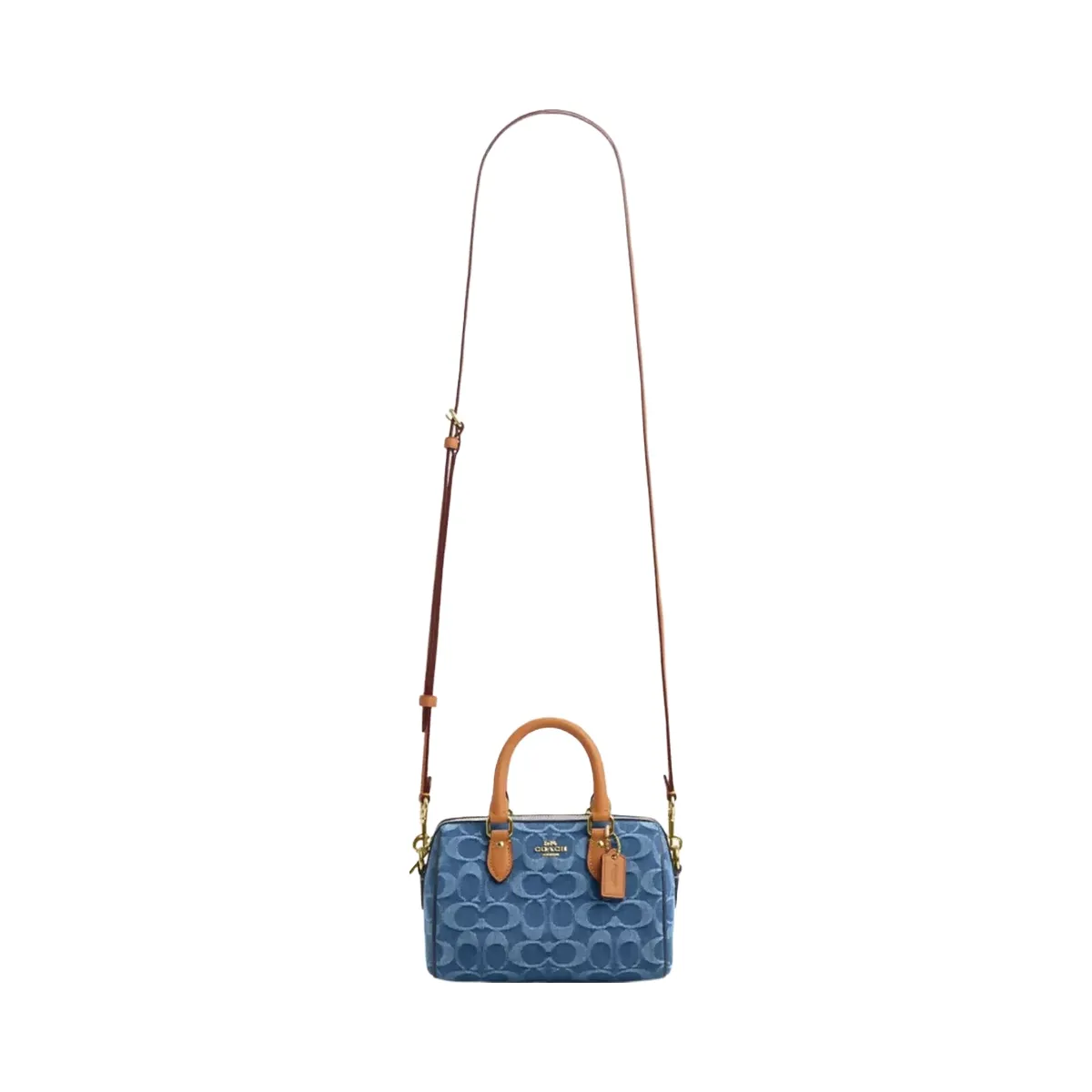Coach Mini Rowan Crossbody Bag In Signature Denim in Gold Indigo