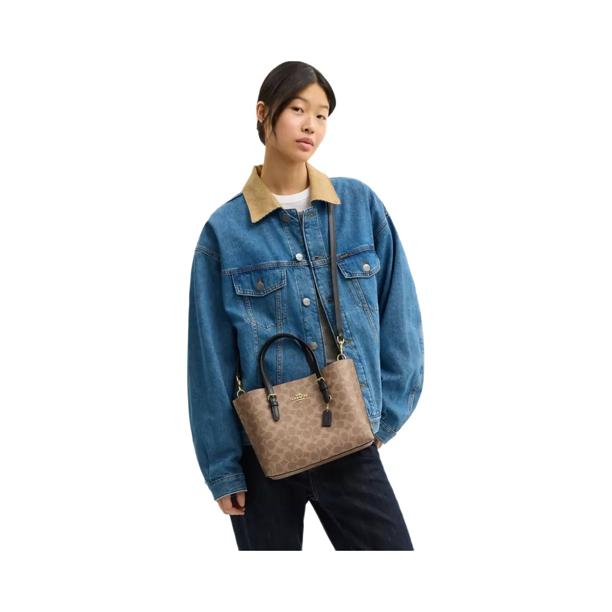 Coach Mollie Tote Bag 25 In Signature Canvas in Gold Tan Black