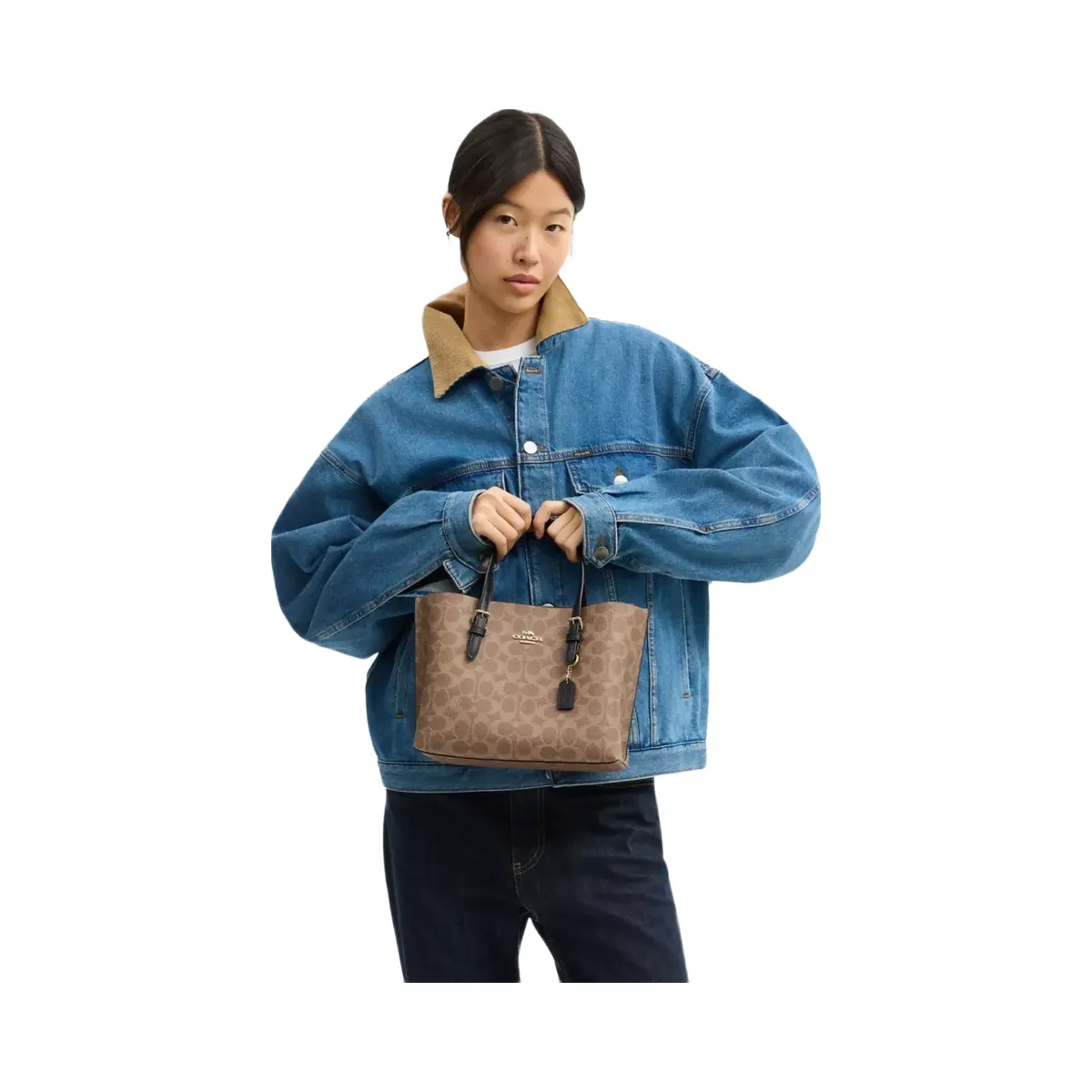 Coach Mollie Tote Bag 25 In Signature Canvas in Gold Tan Black