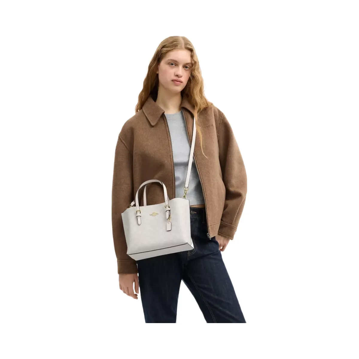 Coach Mollie Tote Bag 25 In Signature Canvas in Gold White Chalk