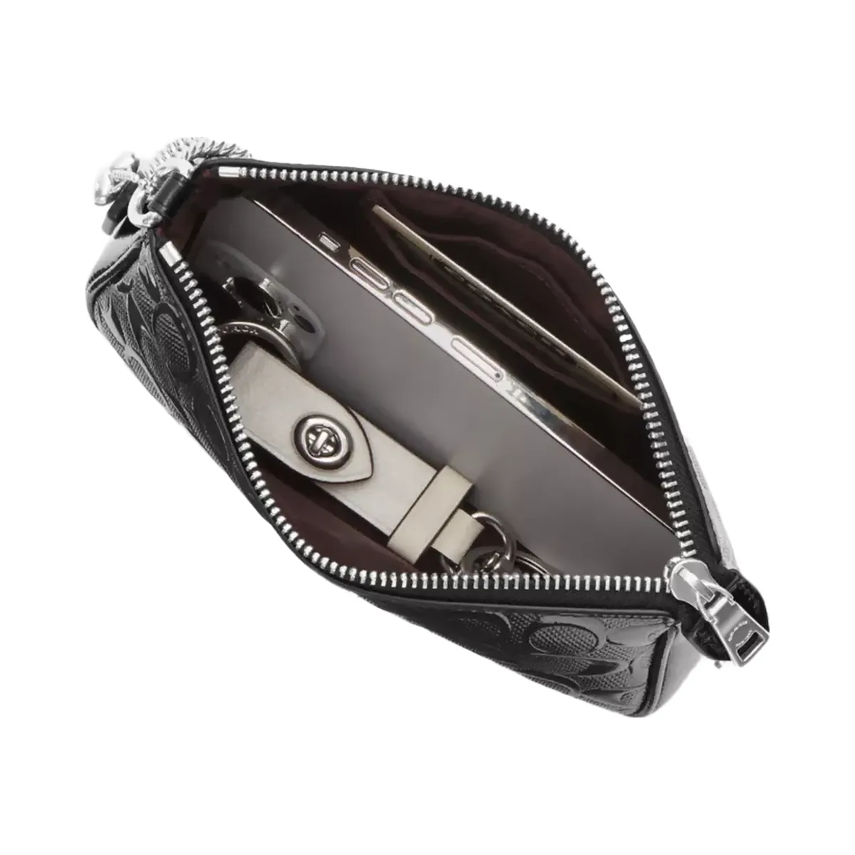 Coach Nolita 19 In Signature Leather With Heart Charm in Silver Black