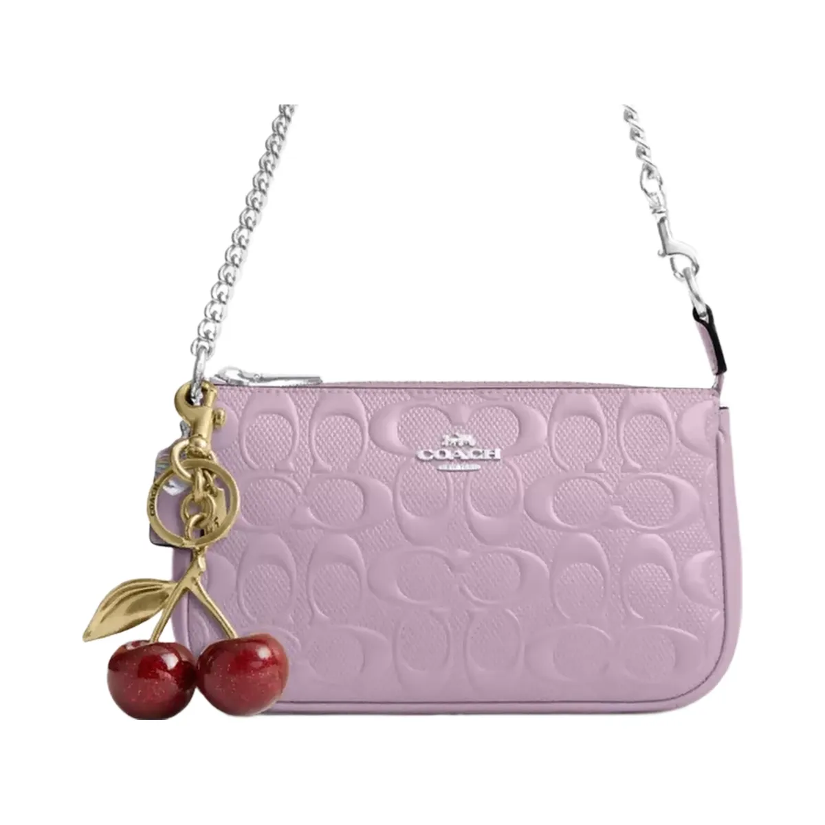 Coach Nolita 19 In Signature Leather With Heart Charm in Silver Light Violet