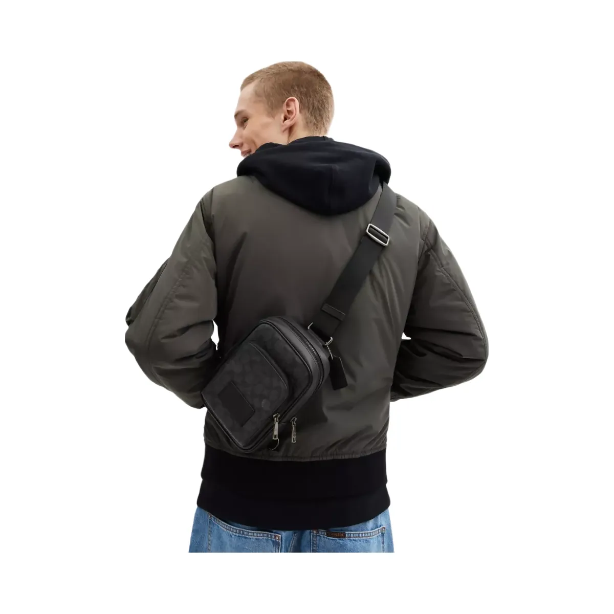 Coach Racer Sling Pack In Signature Canvas in Gunmetal Charcoal Black