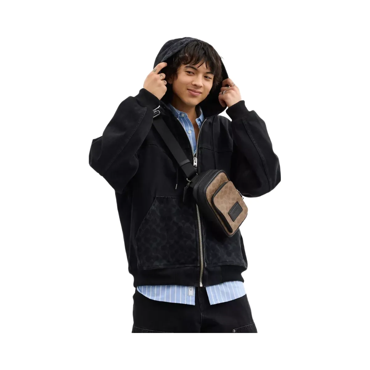 Coach Racer Sling Pack In Signature Canvas in Gunmetal Tan Black