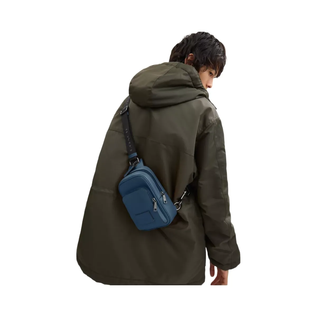 Coach Racer Sling Pack in Silver Dark Denim