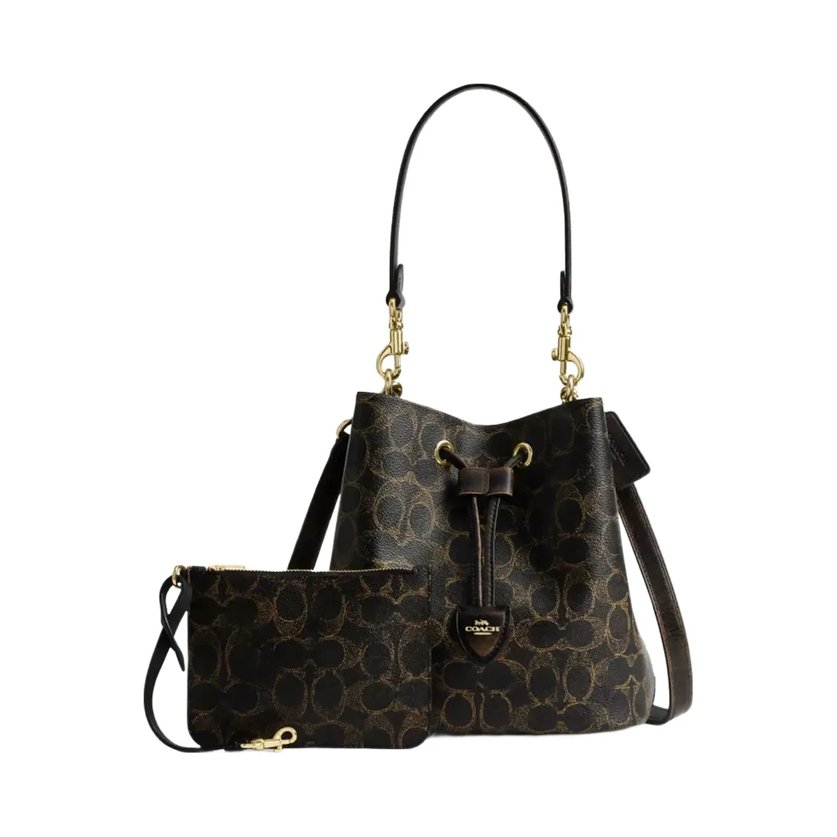 Coach Rowan Bucket Bag In Loved Signature Canvas With Charms in Gold Brown