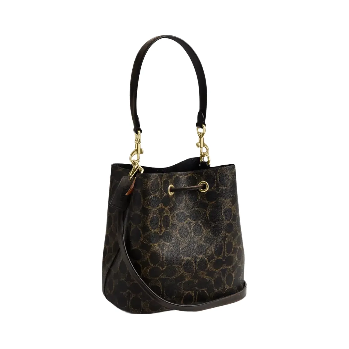Coach Rowan Bucket Bag In Loved Signature Canvas With Charms in Gold Brown