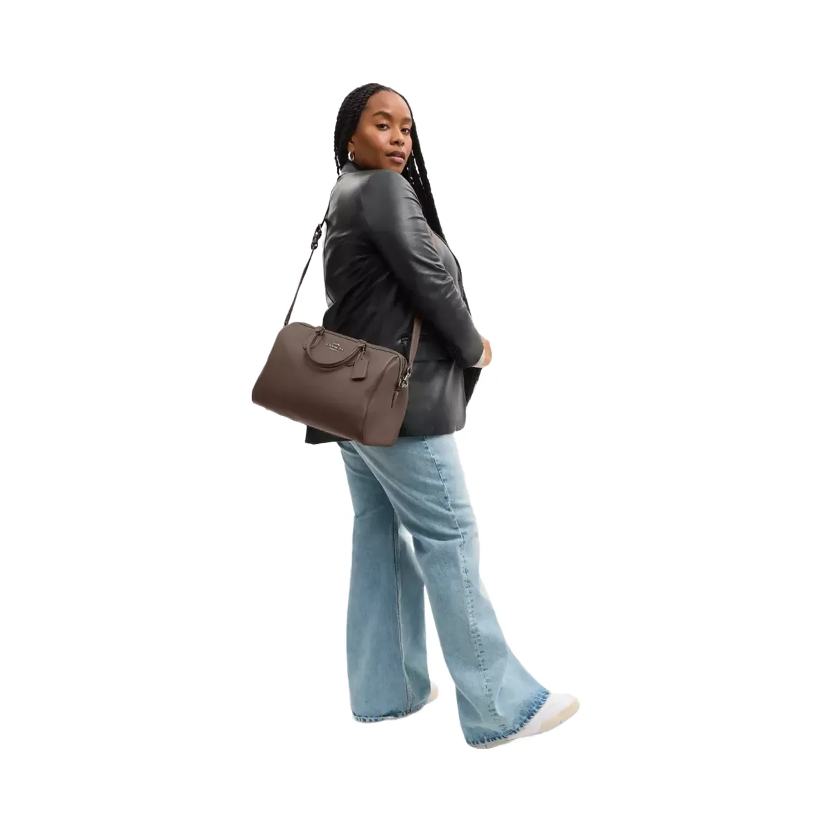 Coach Rowan Large Satchel Bag in Gunmetal Dark Stone