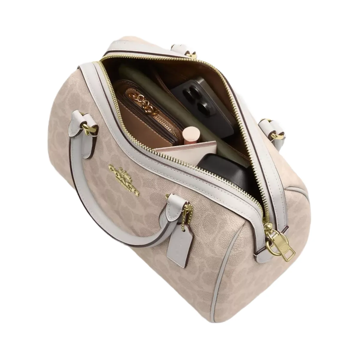 Coach Rowan Satchel Bag In Signature Canvas in Gold Sand Chalk