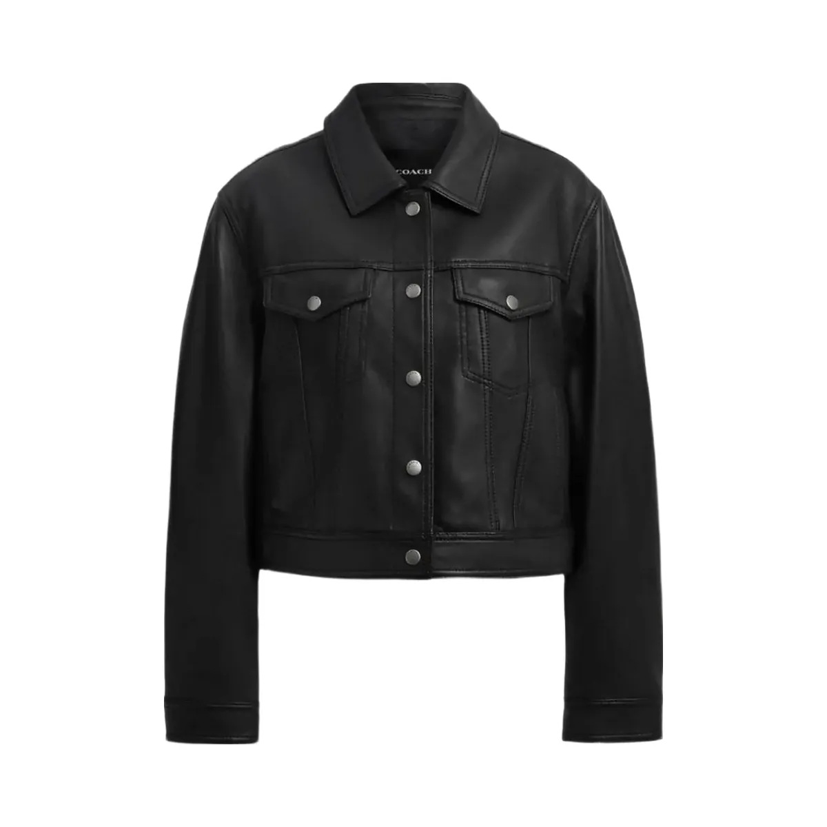 Coach Shrunken Leather Trucker Jacket Black