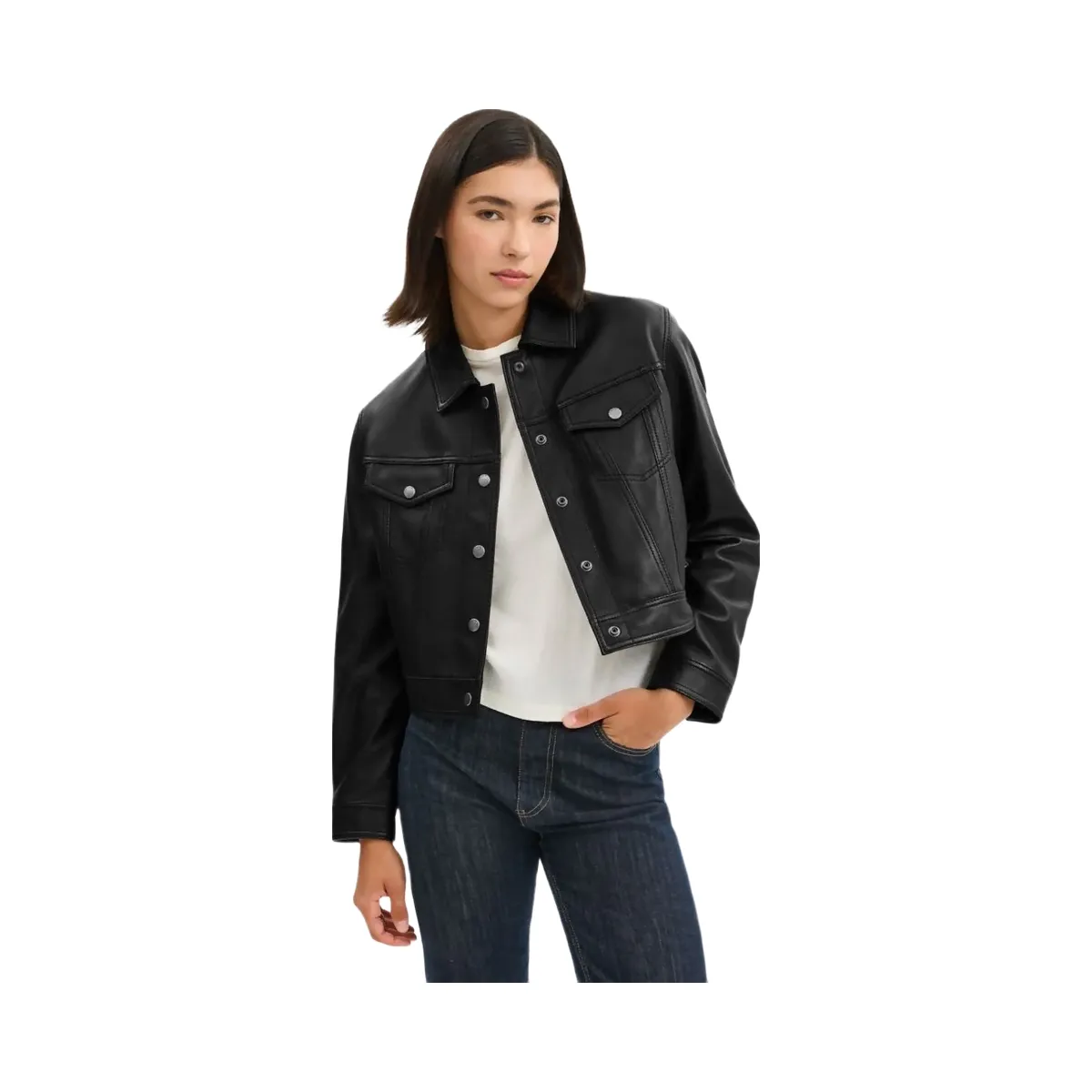 Coach Shrunken Leather Trucker Jacket Black