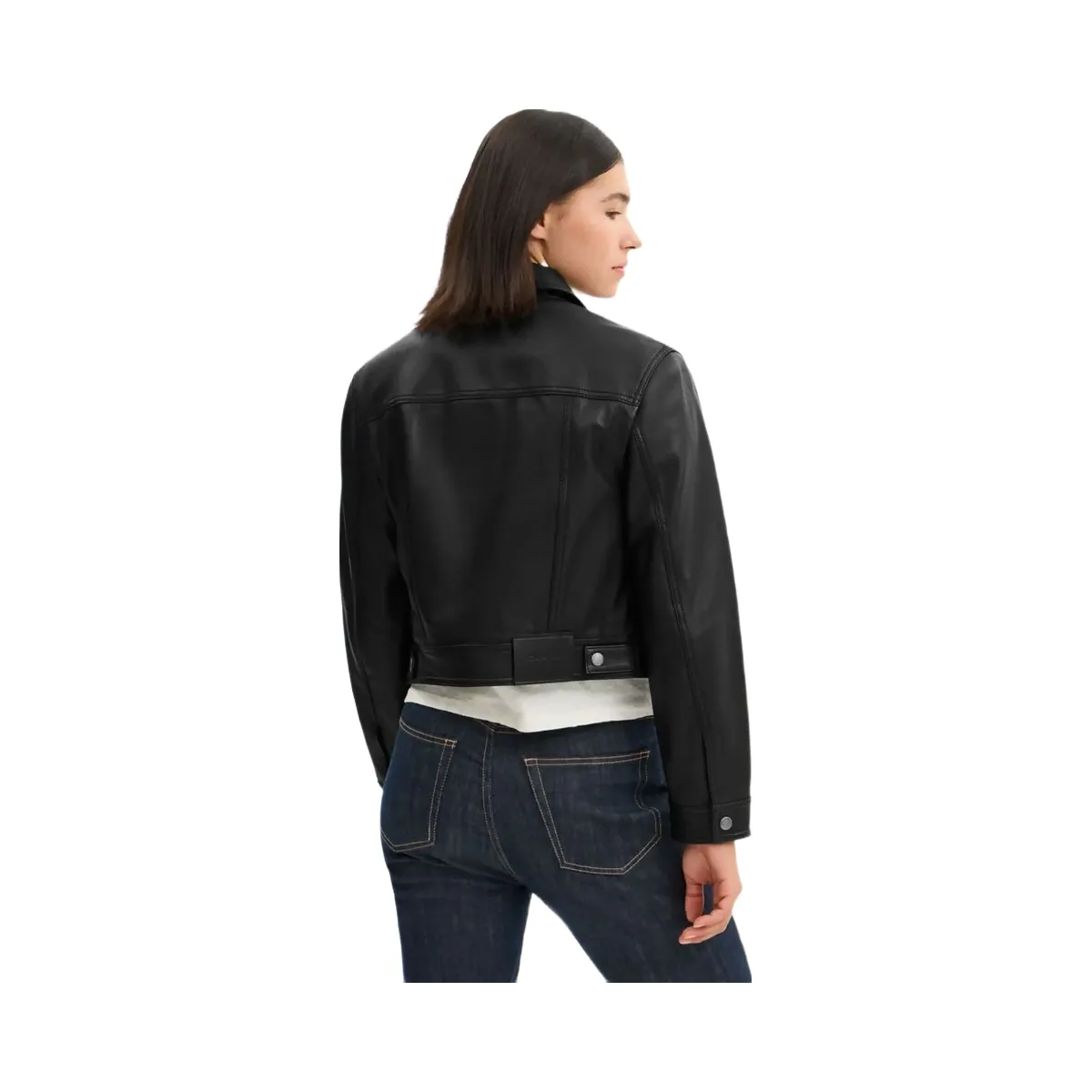 Coach Shrunken Leather Trucker Jacket Black