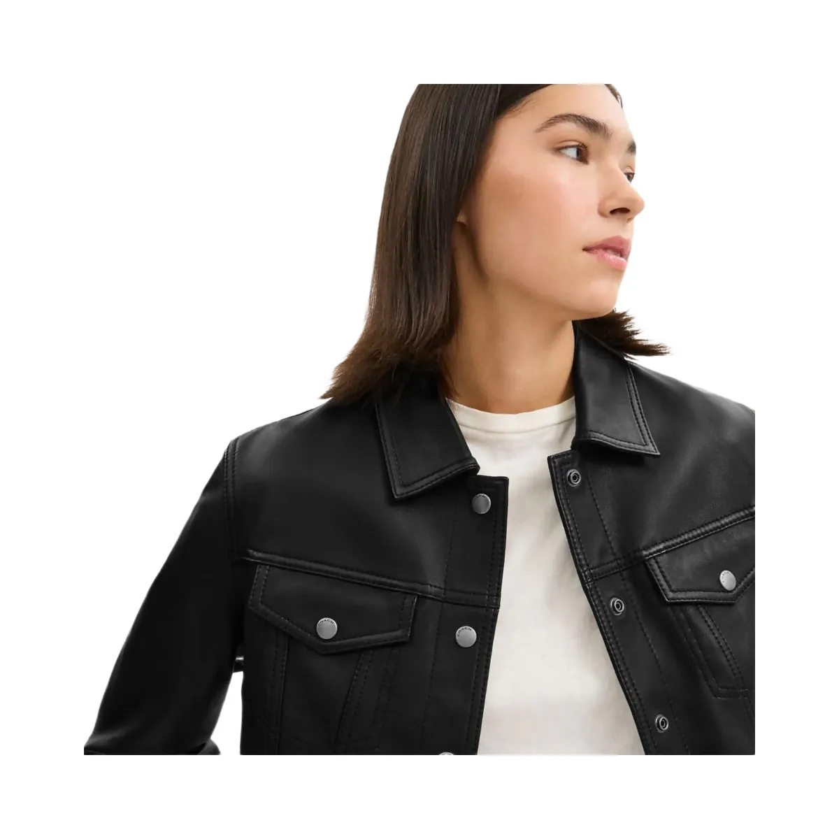 Coach Shrunken Leather Trucker Jacket Black