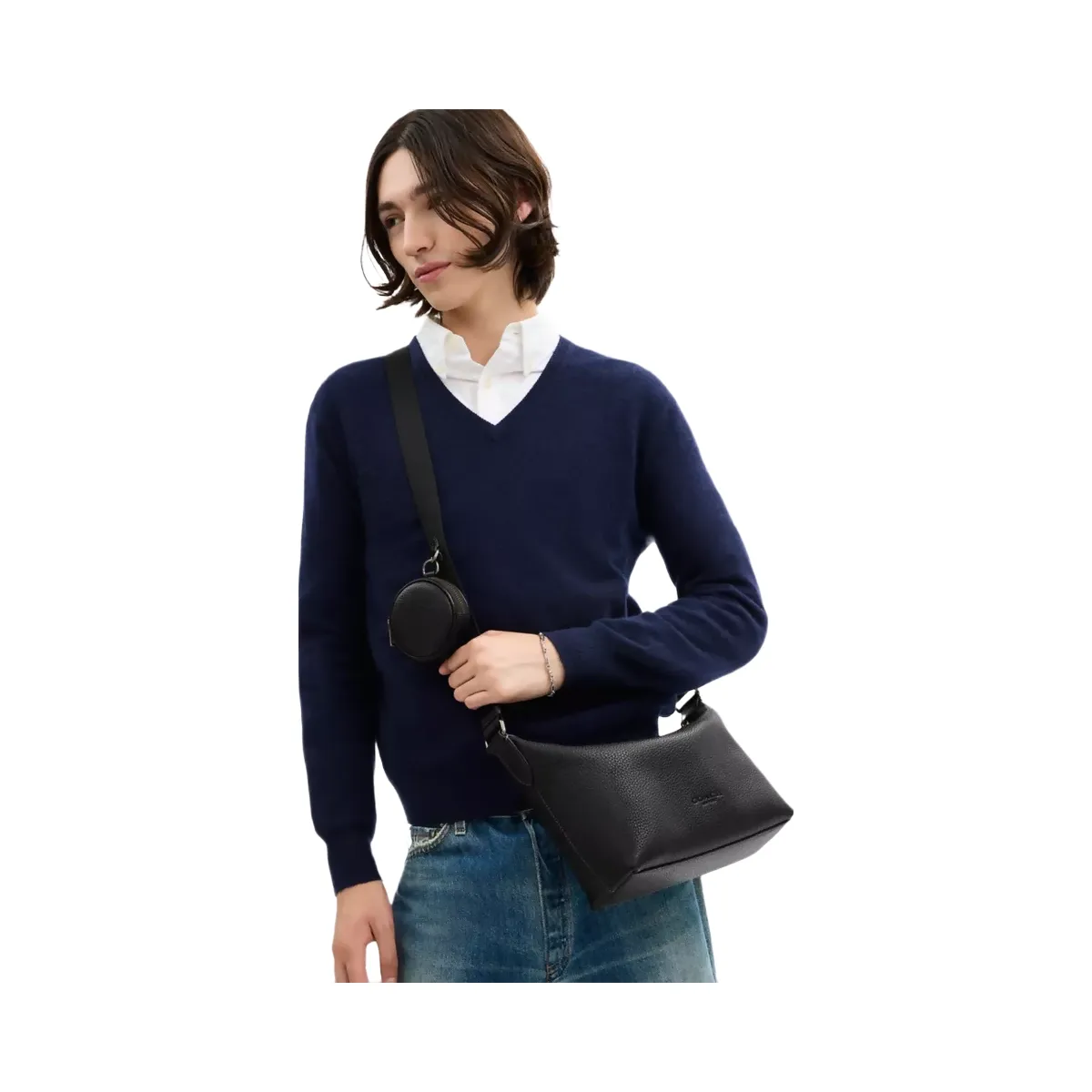 Coach Small Finn Crossbody Bag With Pouch in Gunmetal Black