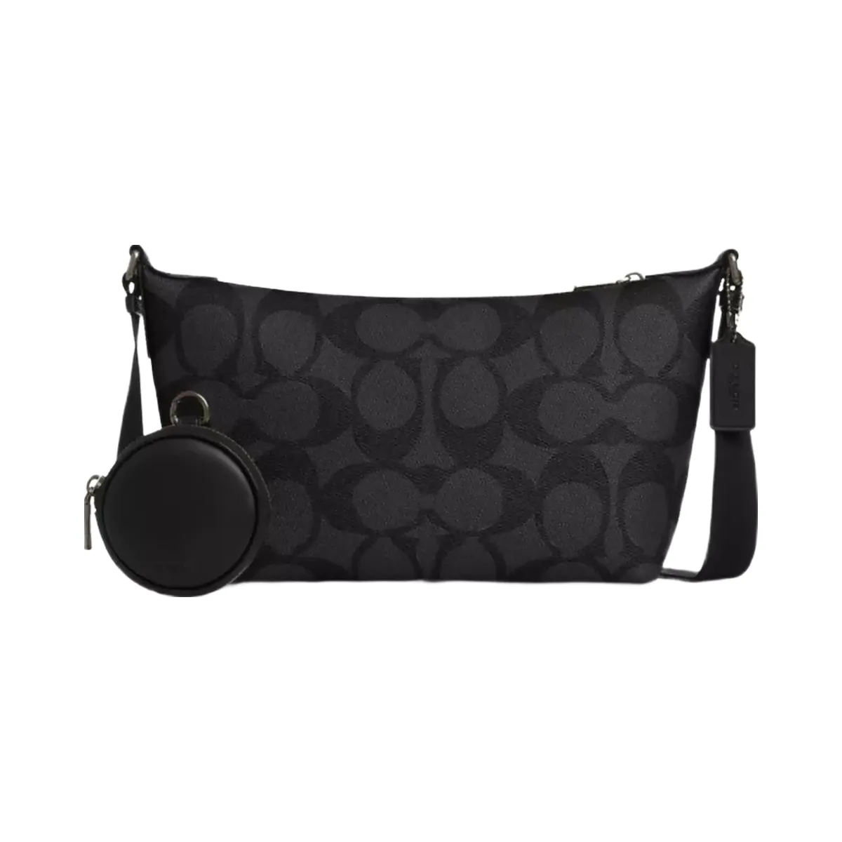 Coach Small Finn Crossbody Bag With Pouch In Maxi Signature Canvas in Gunmetal Charcoal Black