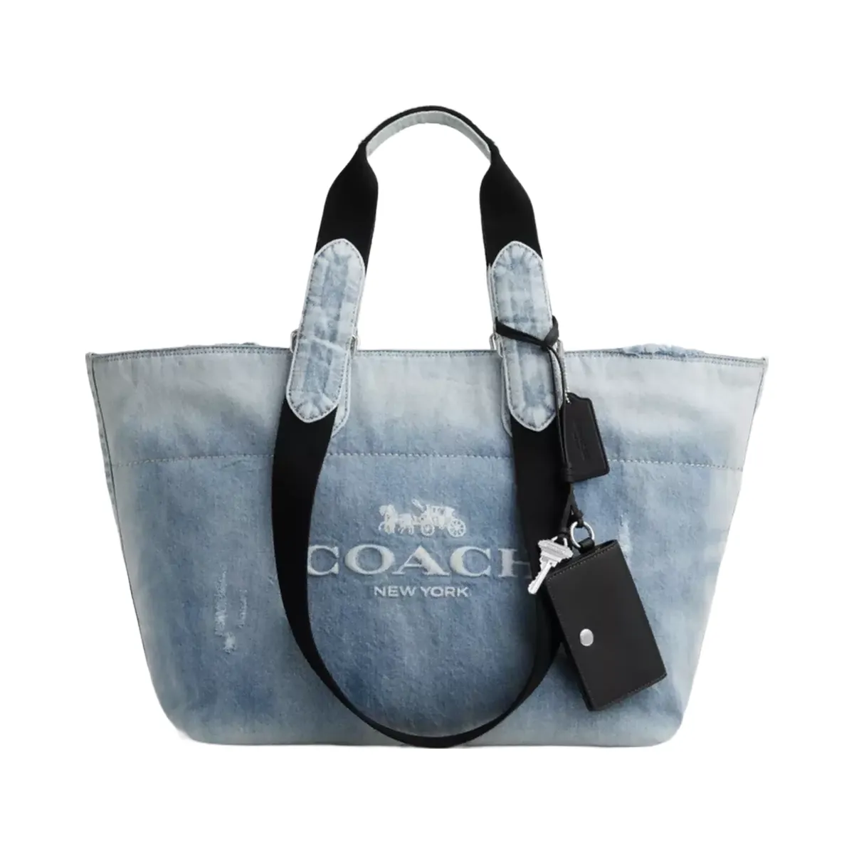 Coach Small Tour Tote Bag In Loved Denim With Charms in Silver Light Indigo