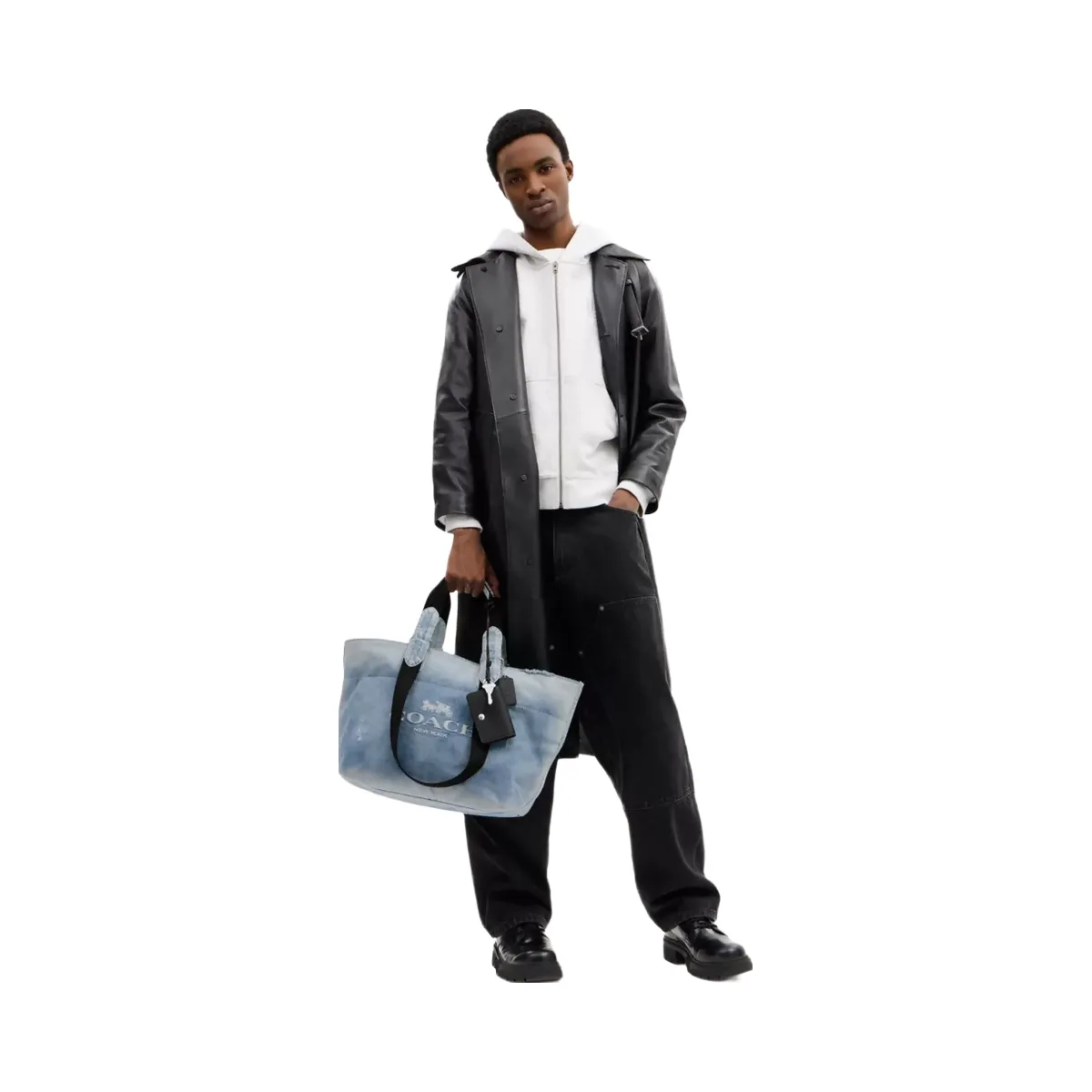 Coach Small Tour Tote Bag In Loved Denim With Charms in Silver Light Indigo