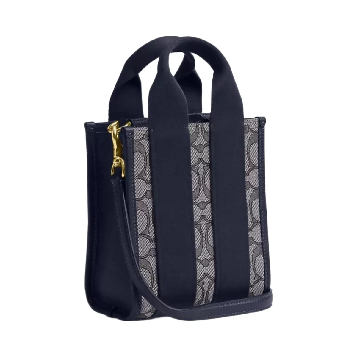 Coach Smith Mini Tote Bag In Signature Jacquard in Gold Navy Midnight Navy