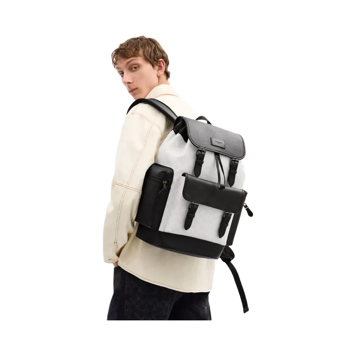Coach Sprint Backpack In Colorblock Signature Canvas in Gunmetal Chalk Black