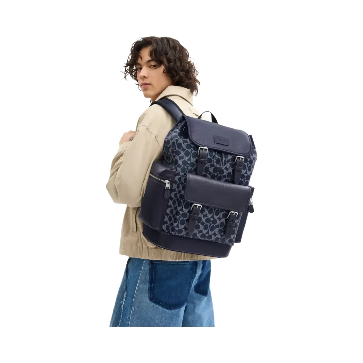 Coach Sprint Backpack In Colorblock Signature Canvas in Silver Denim Chalk