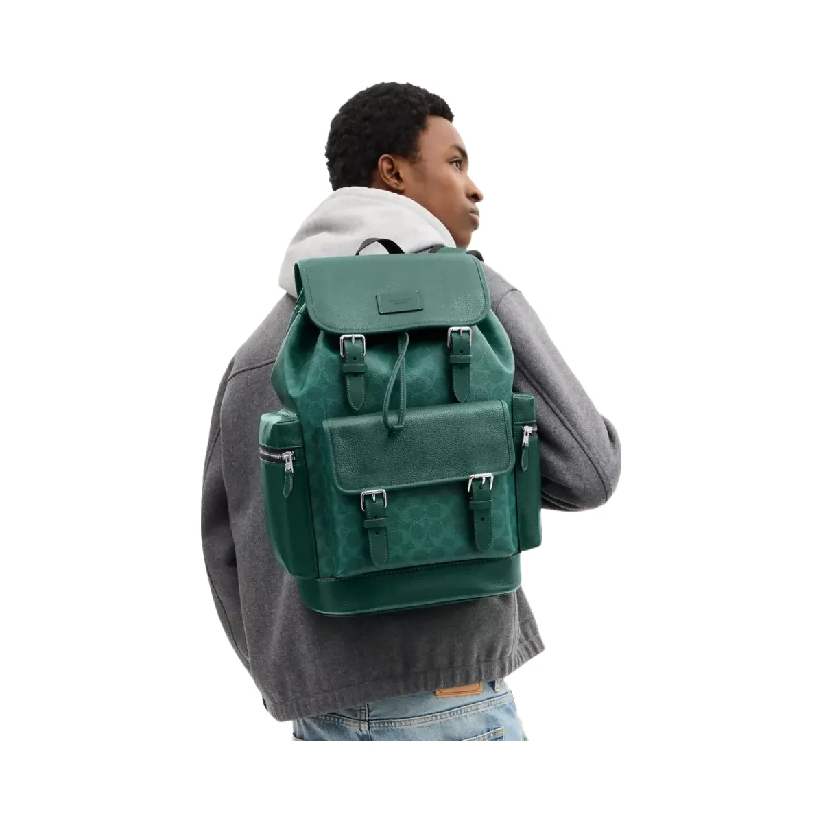 Coach Sprint Backpack In Colorblock Signature Canvas in Silver Sea Green