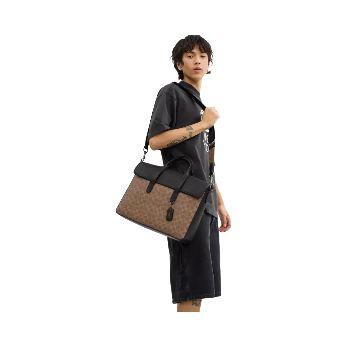 Coach Sullivan Portfolio Brief In Signature Canvas in Gunmetal Tan Black