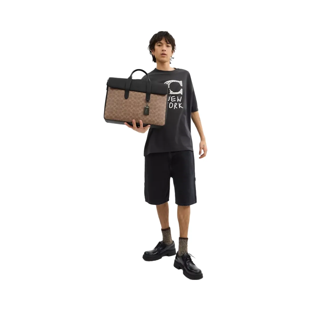 Coach Sullivan Portfolio Brief In Signature Canvas in Gunmetal Tan Black