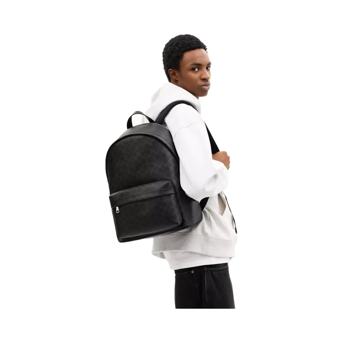 Coach Taylor Backpack In Signature Canvas in Silver Black Signature