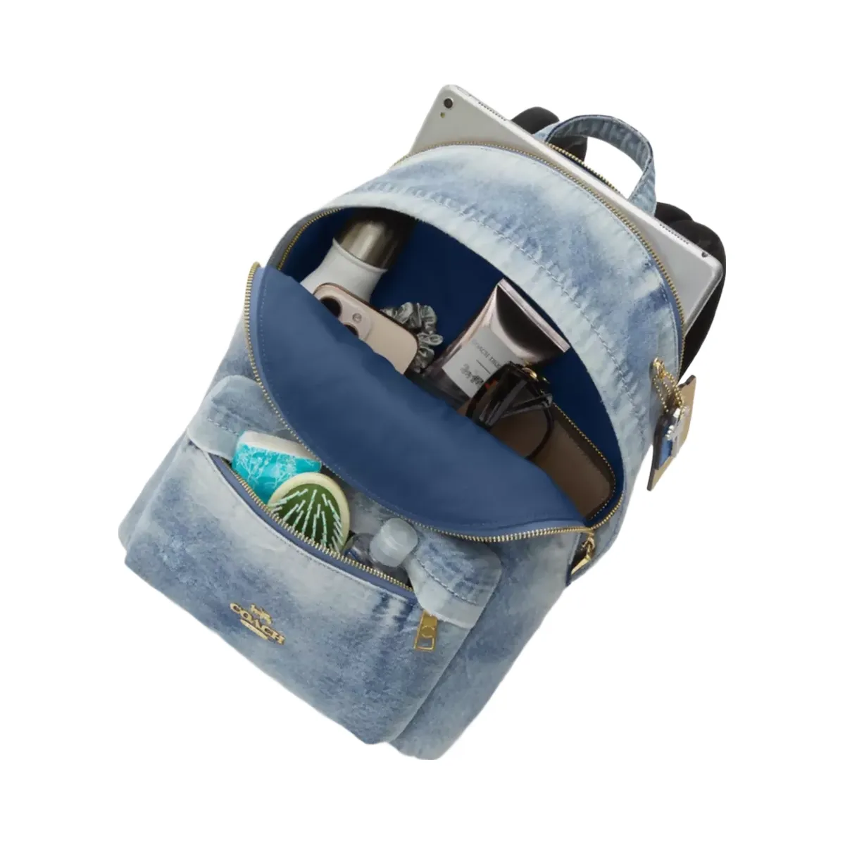 Coach Taylor Small Backpack In Loved Denim in Gold Light Indigo