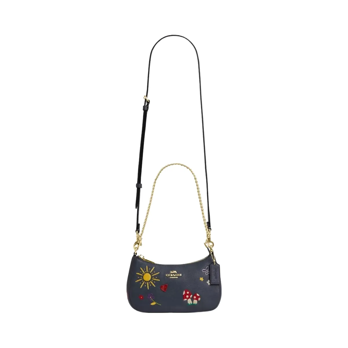 Coach Teri Mini Crossbody Bag With Embroidery in Gold Dark Denim
