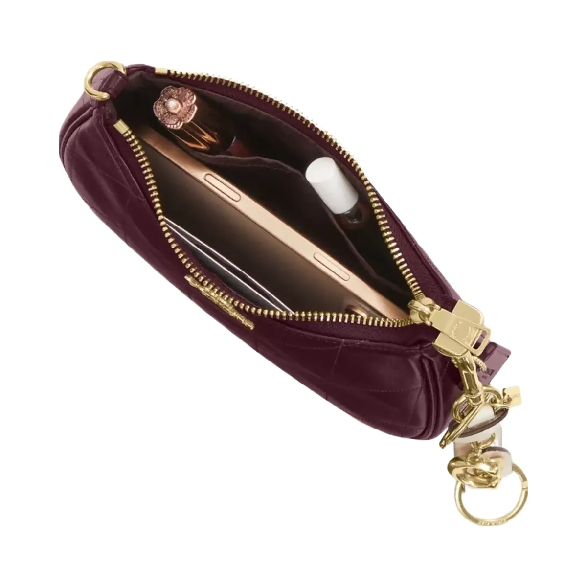 Coach Teri Mini Crossbody Bag With Quilting in Gold Dark Wine
