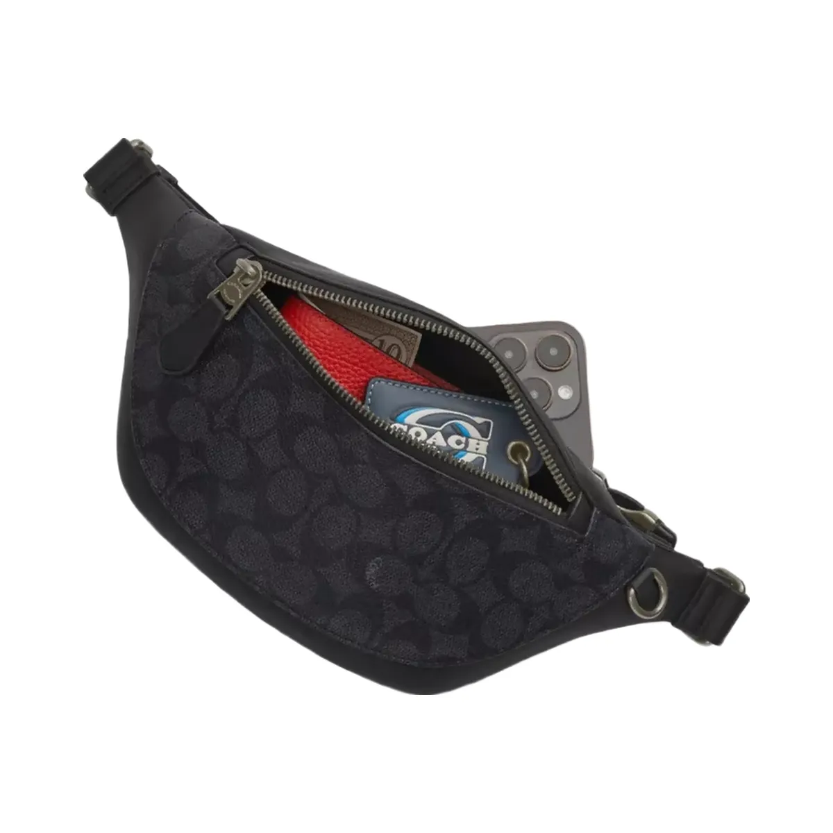 Coach Warren Mini Belt Bag In Signature Canvas in Gunmetal Charcoal Black
