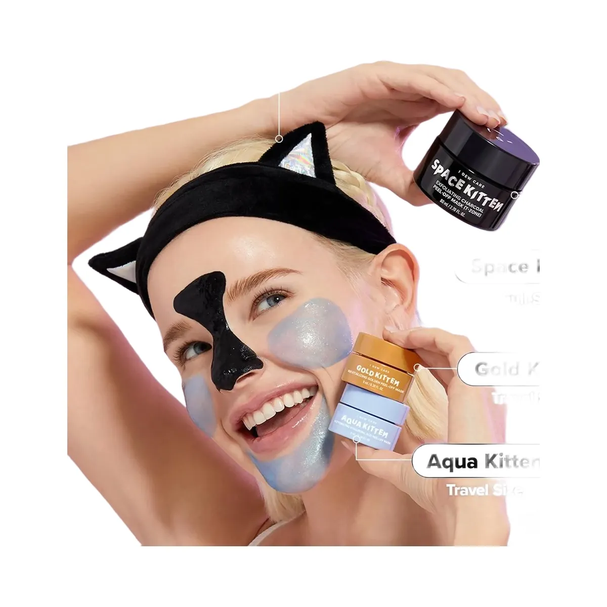 I Dew Care Astro Kitten Peel-Off Masks and Headband Set