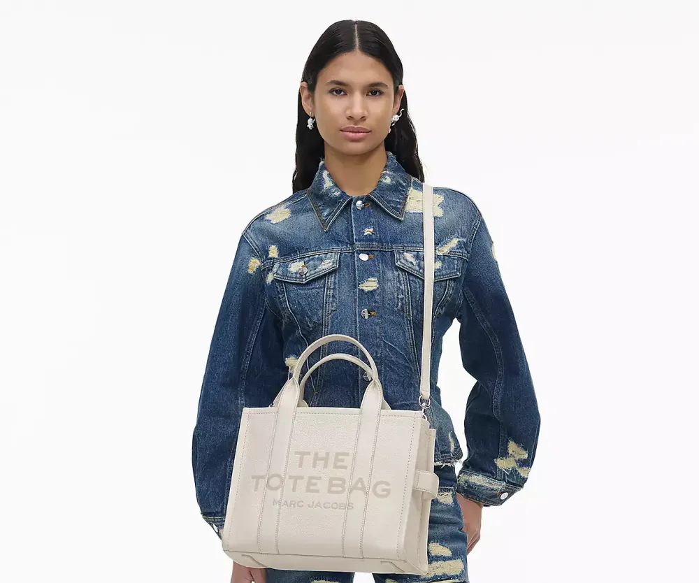 Buy Marc Jacobs The Leather Medium Tote Bag 'Cotton/Silver