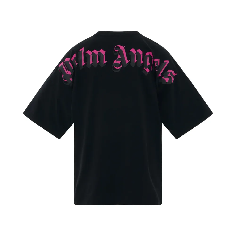 Buy Palm Angels Double Logo Overszied Black Fuchsia Tee
