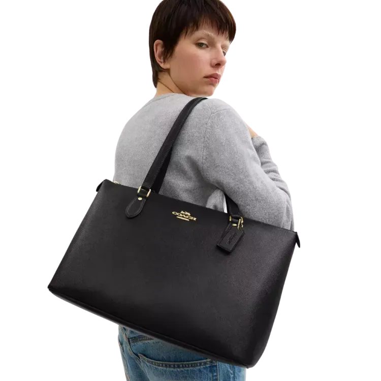 Coach Gallery Tote Bag Grossgrain Leather Black Hype Fly India