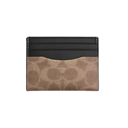 Coach Slim Id Card Case In Signature Canvas 'Tan & Black'