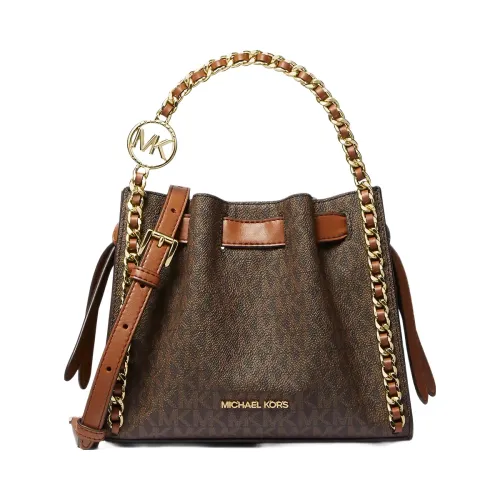 Michael Kors Mina Small Signature Logo Chain Crossbody Bag Brown