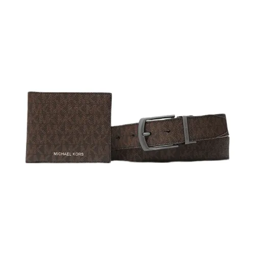 Michael Kors Signature Logo Billfold Wallet and Belt Gift Set Brown-Black