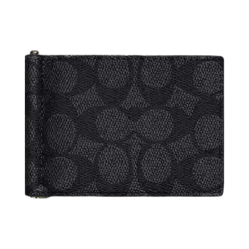 Coach Slim Money Clip Billfold Wallet In Signature Canvas Signature Canvas Gunmetal Charcoal Black