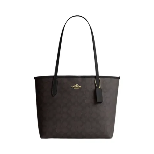 Coach Medium City Tote Bag In Signature Canvas in Gold Walnut Black