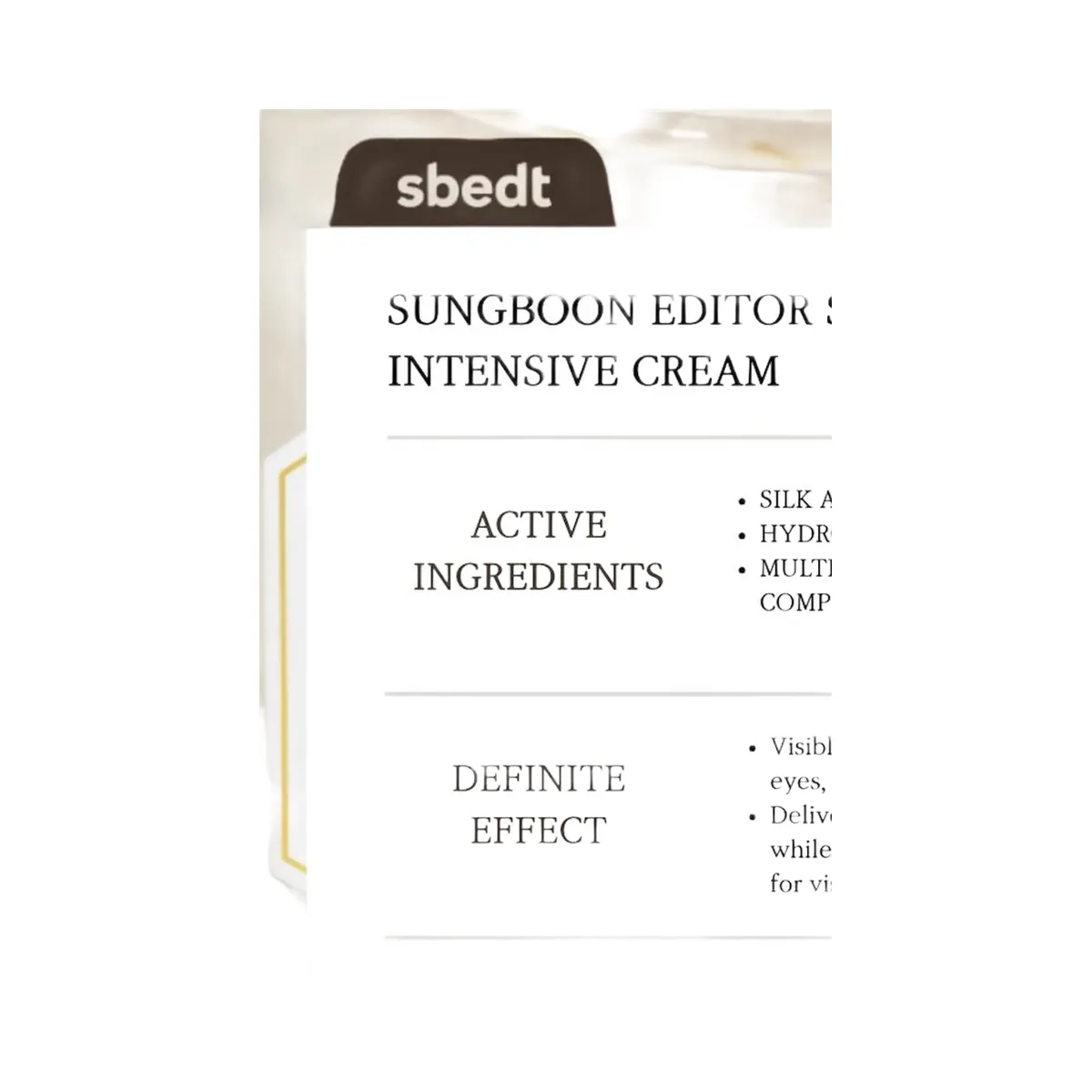 SUNGBOON EDITOR Silk Peptide EGF Intensive Cream